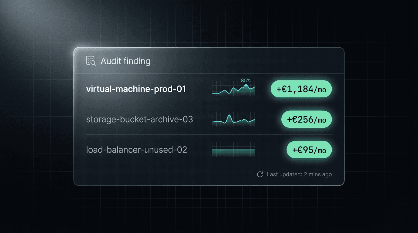 Costframe finding detail showing evidence status and savings information