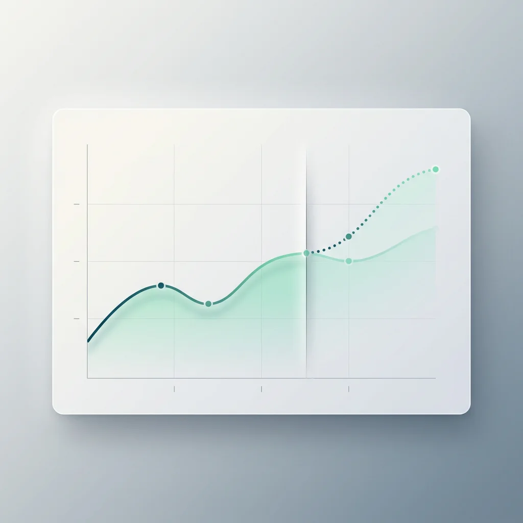 Calm area chart transitioning historical data into a dotted forecast line for cloud spend projecting.