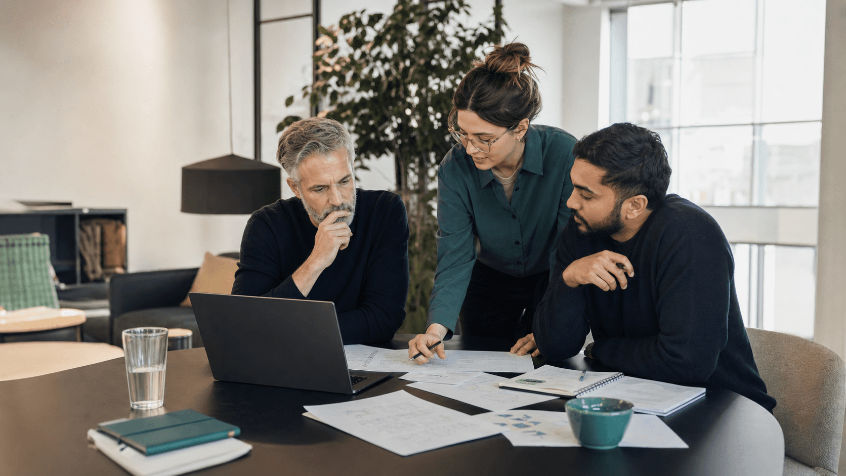 Finance, engineering, and product people reviewing cloud cost evidence together.