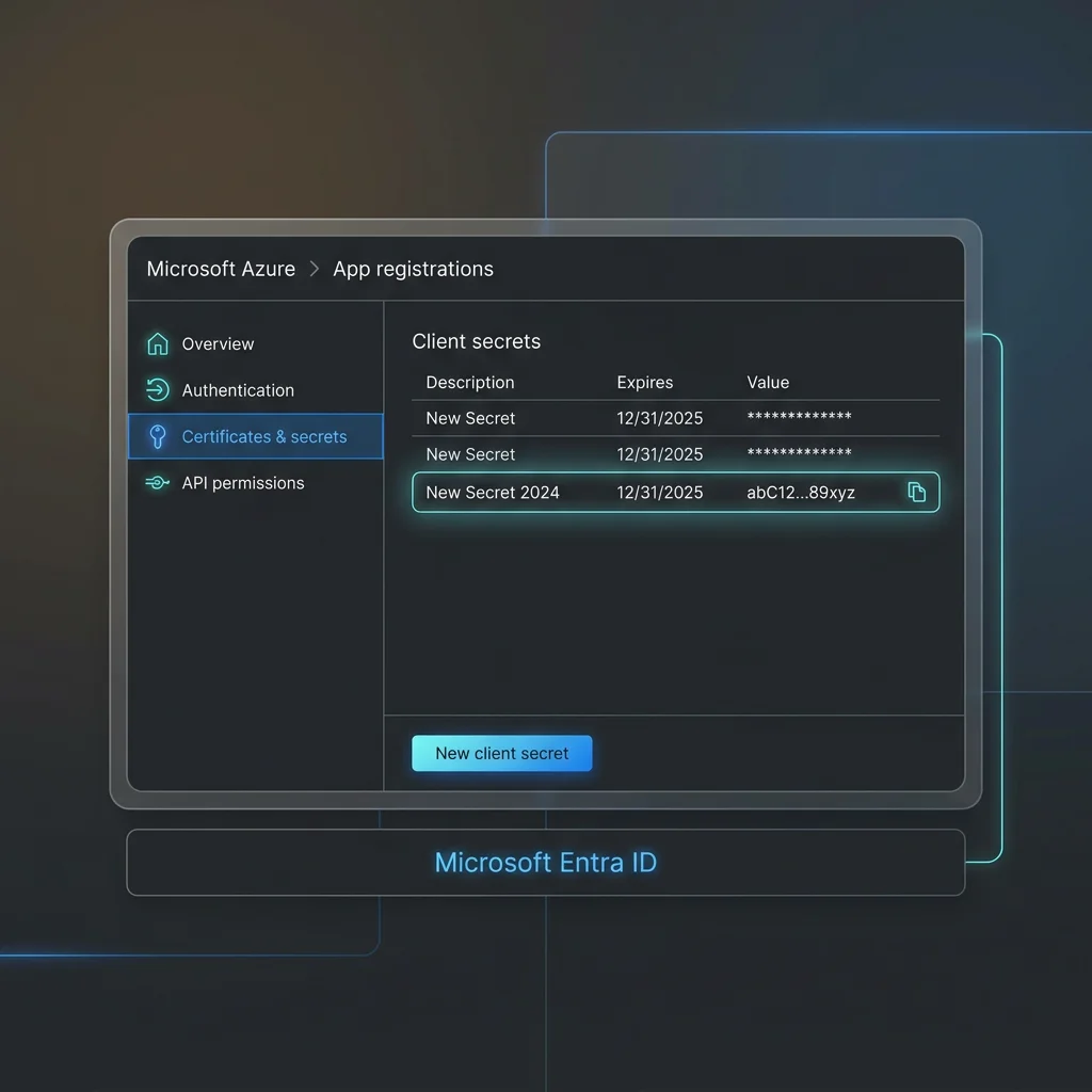 Azure Entra ID Certificates & Secrets Screen Setup